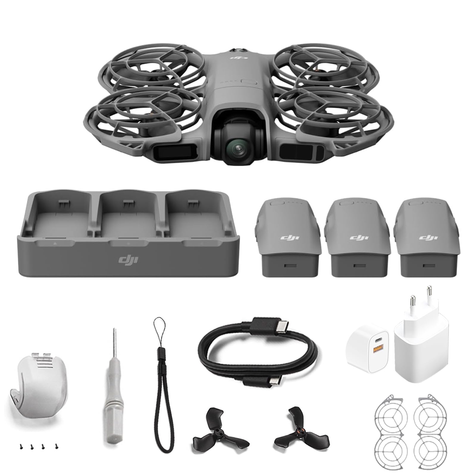 DJI Neo 2 Fly More Combo, Dron 4K para Principiantes, Despegue y Aterrizaje en la Palma, Control por Gestos, ActiveTrack, Seguimiento Omnidireccional, 3 BaterÃas, Estación de Carga