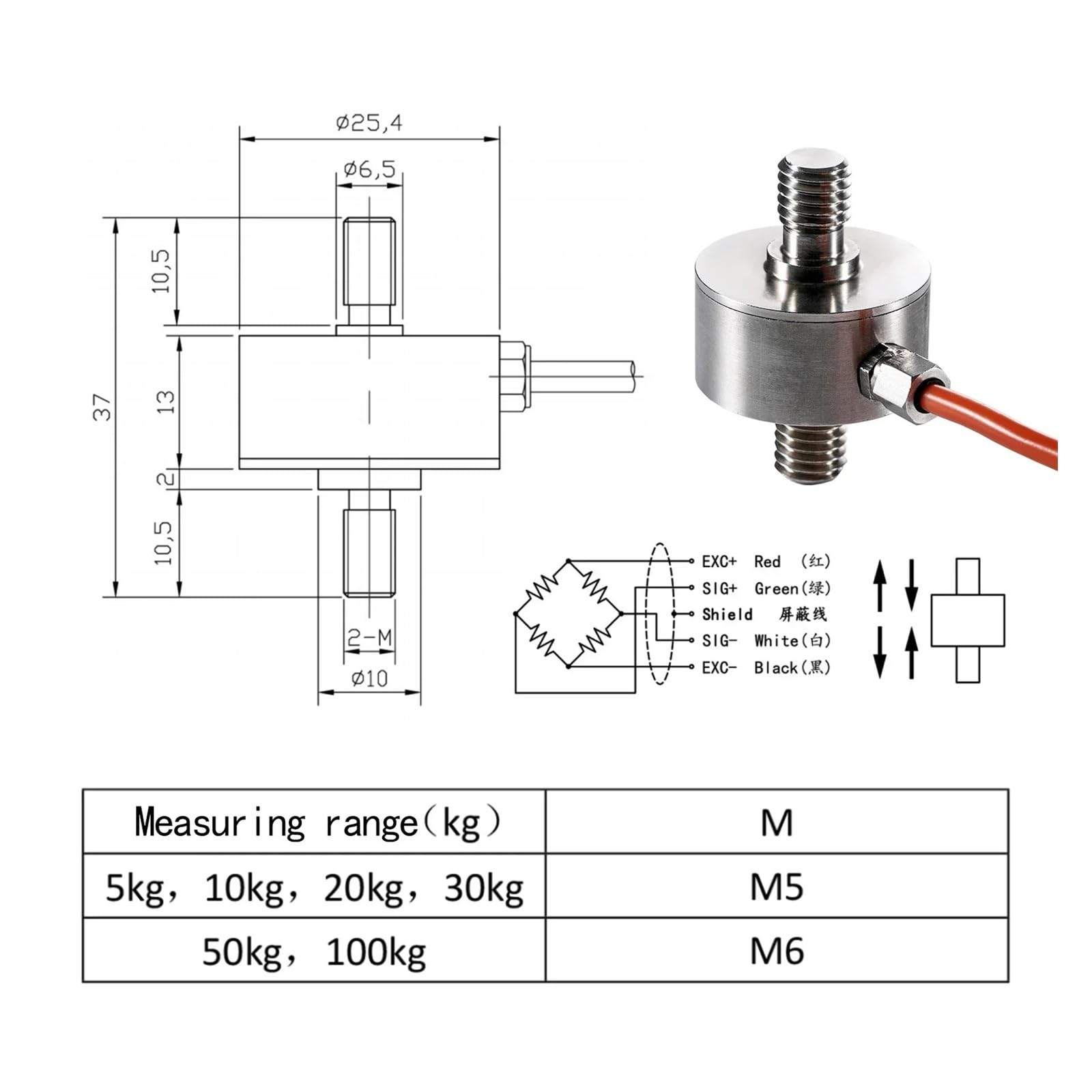 Digitales Kraftmessgerät mit Wägezellensensor, Testgewicht, Druck, Push-Pull-Messgerät, Peak-/Track-Modus-Test Zuverlässige Daten(0-50KG Force Gauge)