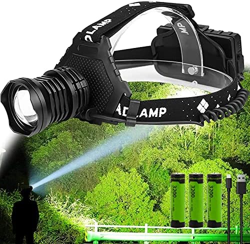 P70 LED Super Bright Head Torch, 20,000 Lumens Strong LED Head Torch, 5 Modes USB Rechargeable Waterproof Kids Head Torch, with 3x3200mah Battery, Suitable for Camping, Night Riding, and Adventure