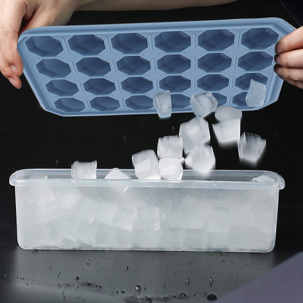 24 Grids Ice Trays, DIY Silicone Ice Cube Tray with Lid Chocolate Mould for Kitchen Mold Accessories (Blue)