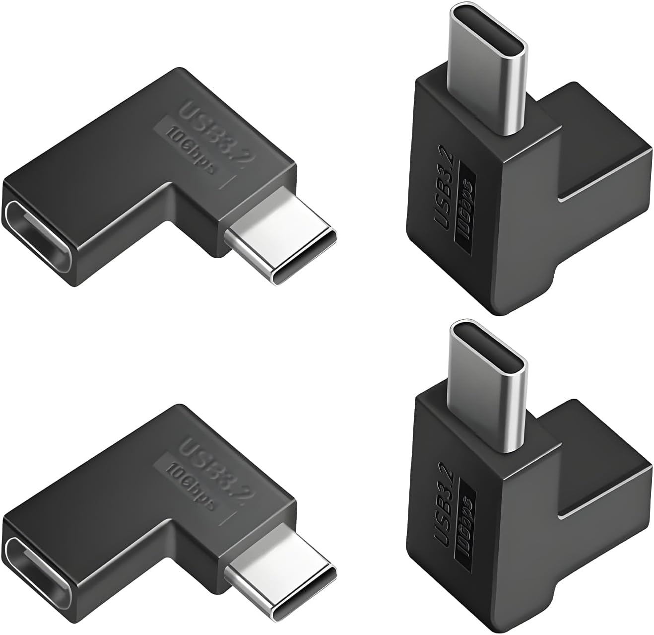 Pack of 4 USB C Angled Connector 90 Degrees USB 3.2 Angle Adapter Male to Female Side Angle and Right Angle 10 Gbps Data Transfer and Fast Charger for MacBook Tablet Switch Laptop etc
