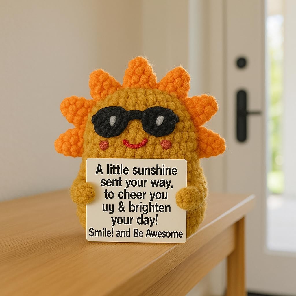 Positive Sunshine Radiate Warmth - Emotional Support Crochet Dolls Handmade Positive Crochet Animals Gifts Emotional Support Plushies for Anxiety & Stress Relief Desk Decor - Image 5