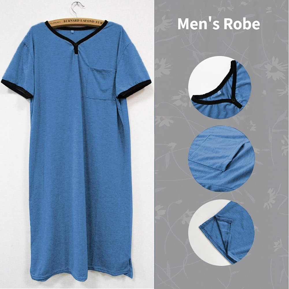 Men's Night Shirts for Sleeping Henley Neck Nightshirt Short Sleeve Big and Tall Loose Kaftan Night Shirts Sleepwear