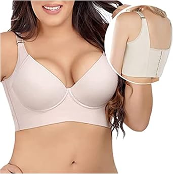 ESHILP Deep Cup Bra Hides Back Fat Bra with Shapewear Incorporated Push Up Sports Bra Hide Back Fat Bras for Women Pink, 4XL