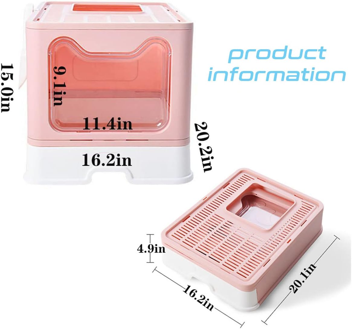 Foldable Cat Litter Box with Lid & Scoop - Large Top Entry, Pink