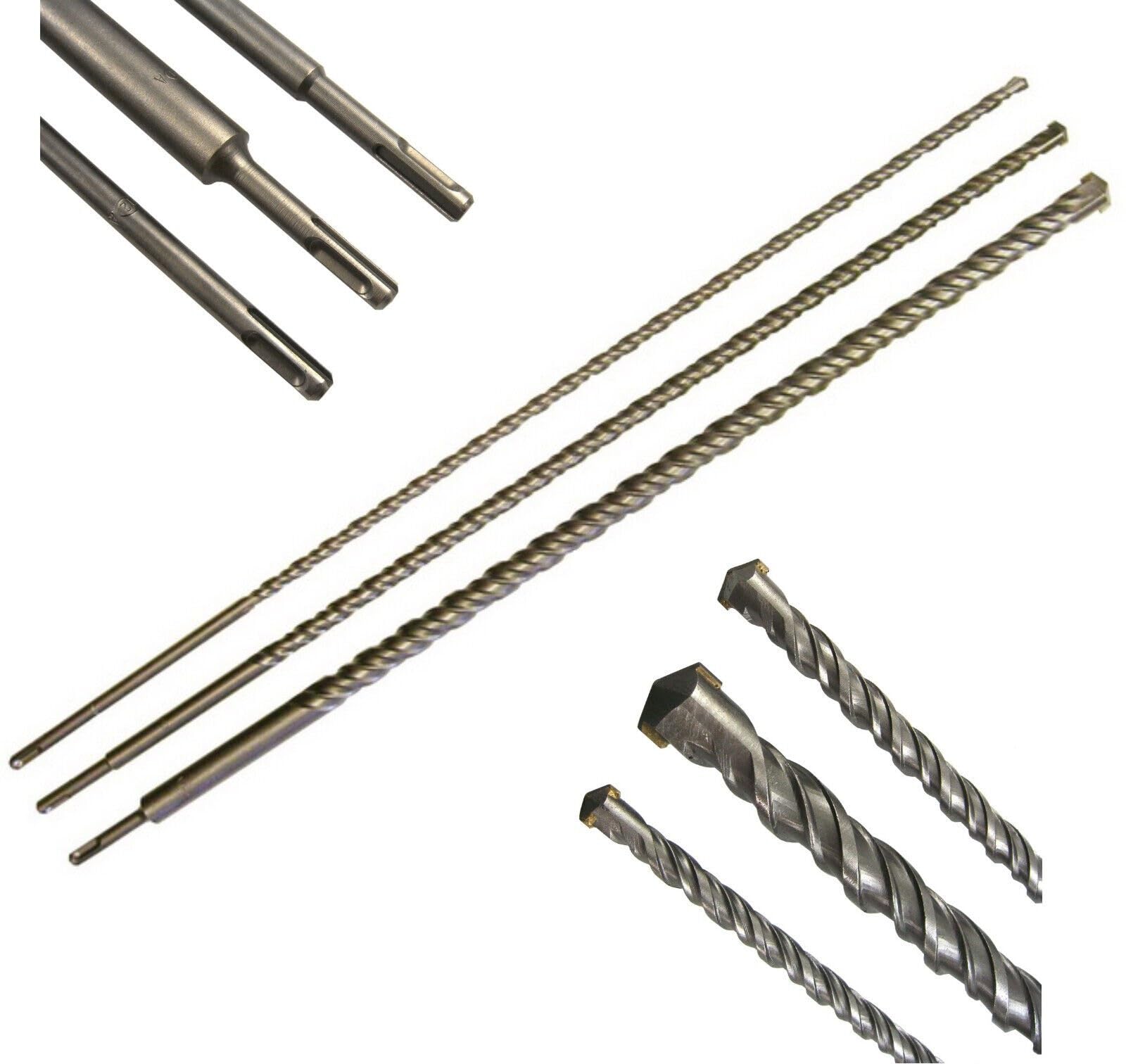 Euro Tools SDS Plus Betonbohrer Set 12-16-24mm x 1500mm 3-teilig Beton Bohrer Steinbohrer Extra lang Hammerbohrer lang 1500 mm Durchbruchbohrer groß