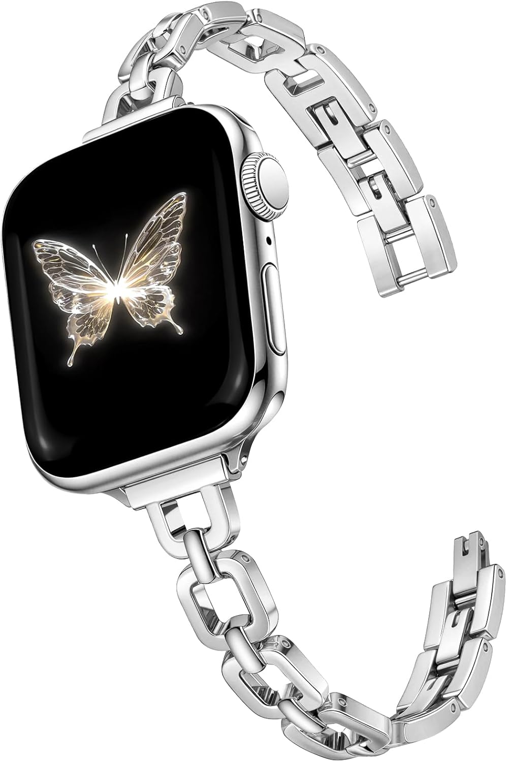 Newlibery Silver Slim Metal Band Women Compatible with Apple