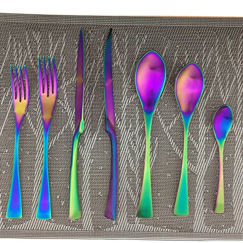 Puzhler 18/10 Stainless Steel Matte Flatware Silverware Set, Rainbow Colorful Utensils Set Service for 4 (28-Piece)