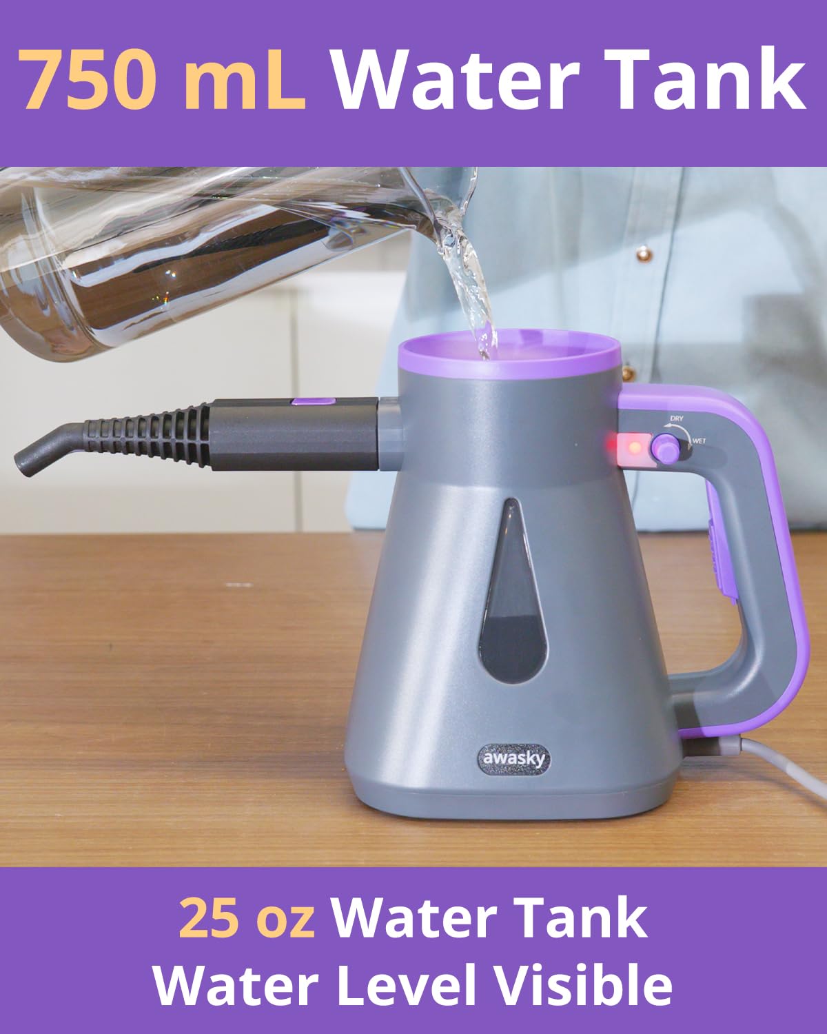 awasky Dampfreiniger Handheld: 1200 W schneller 10-Sec-Aufheiz-750 ml Tank - keine Kühlung - Nachfüllen jederzeit abschließbarer Dampfauslöser - 14-teiliges Kit Handdampfer für Zuhause, Auto