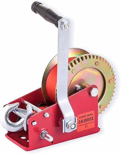 Cabrestante de mano resistente de 3200 libras con correa de nailon y gancho de mango de trinquete, 2 engranajes, manivela manual de remolque,