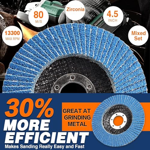 STEBRUAM 12 Stück 115 mm Fächerscheiben Fächerschleifscheibe Lamellenscheiben Schleifscheiben Schleifmopteller Körnung 40 für Akku Winkelschleifer GWS BTI Edelstahl Metall und Holz(Blau)