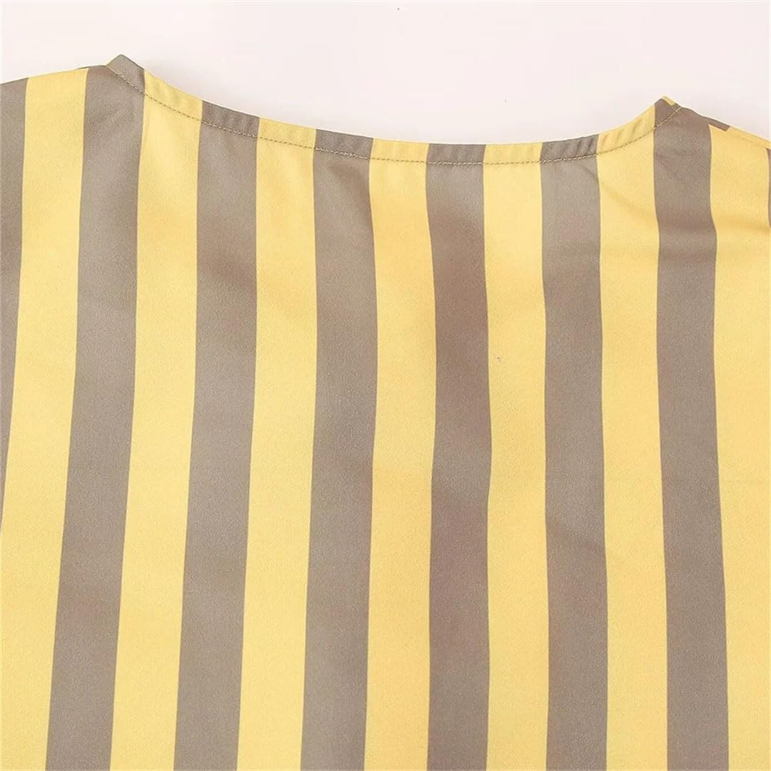Primavera Donne Sciolto Girocollo Manica Lunga Monopetto A Righe Camicia