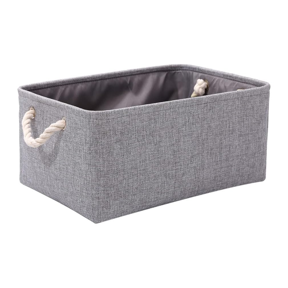 June Tech Fabric Grey Storage Boxes with Handles - Small Canvas Storage Basket for Cupboards Shelves, Toys, Clothes, Office
