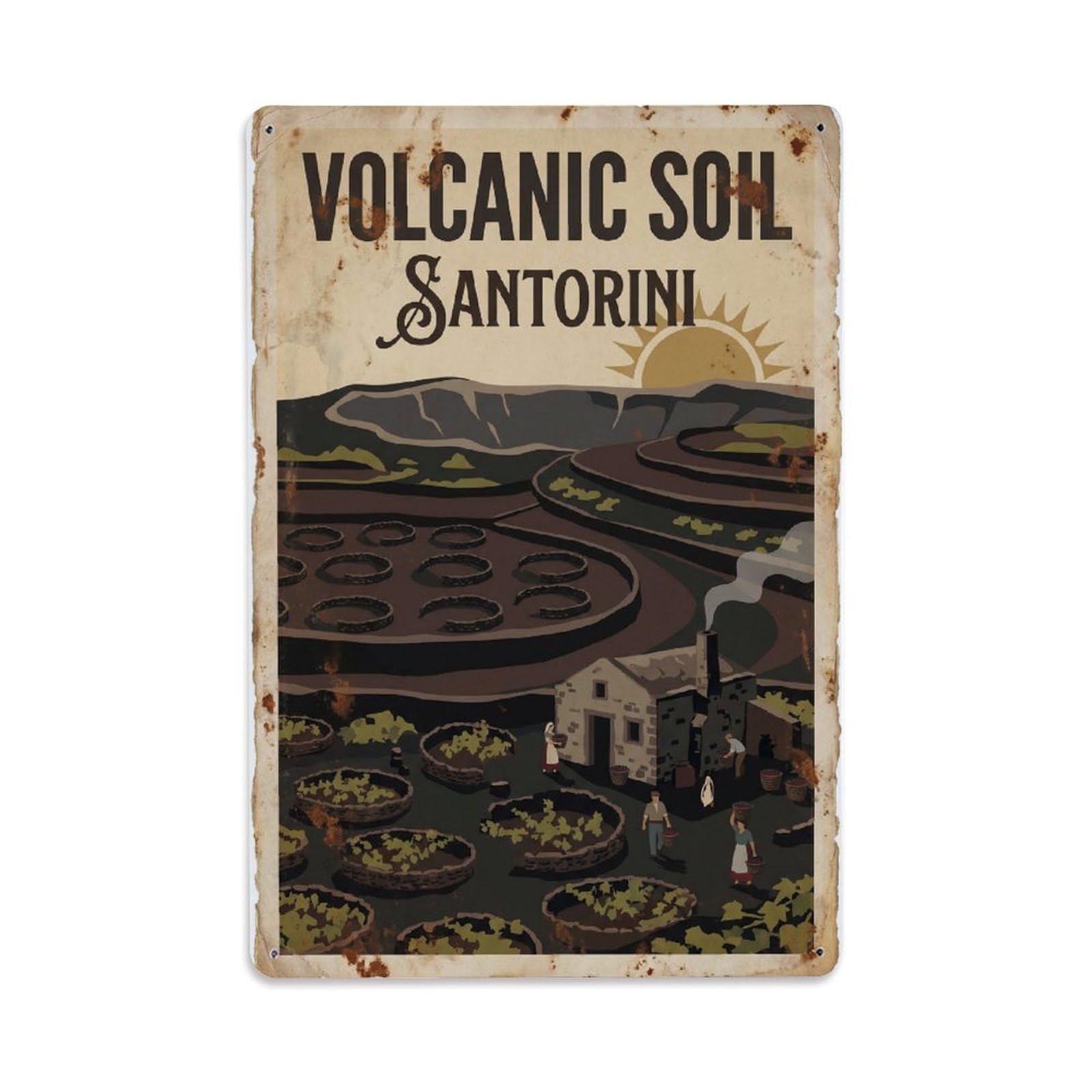 Gead 8X12inch Style Vintage Travel Santorini Volcanic Soil Metal Tin Sign