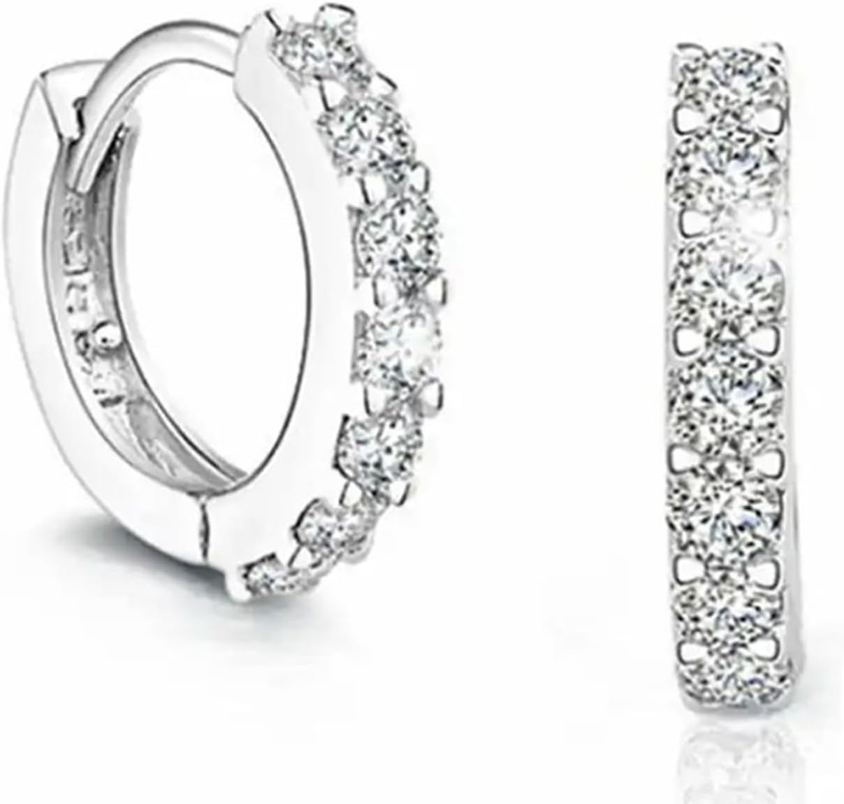 S & S PRODUCTSCrystal Hinged Earrings 925 Sterling Silver Small Round Crystal Huggie Hoop Earrings For Womens