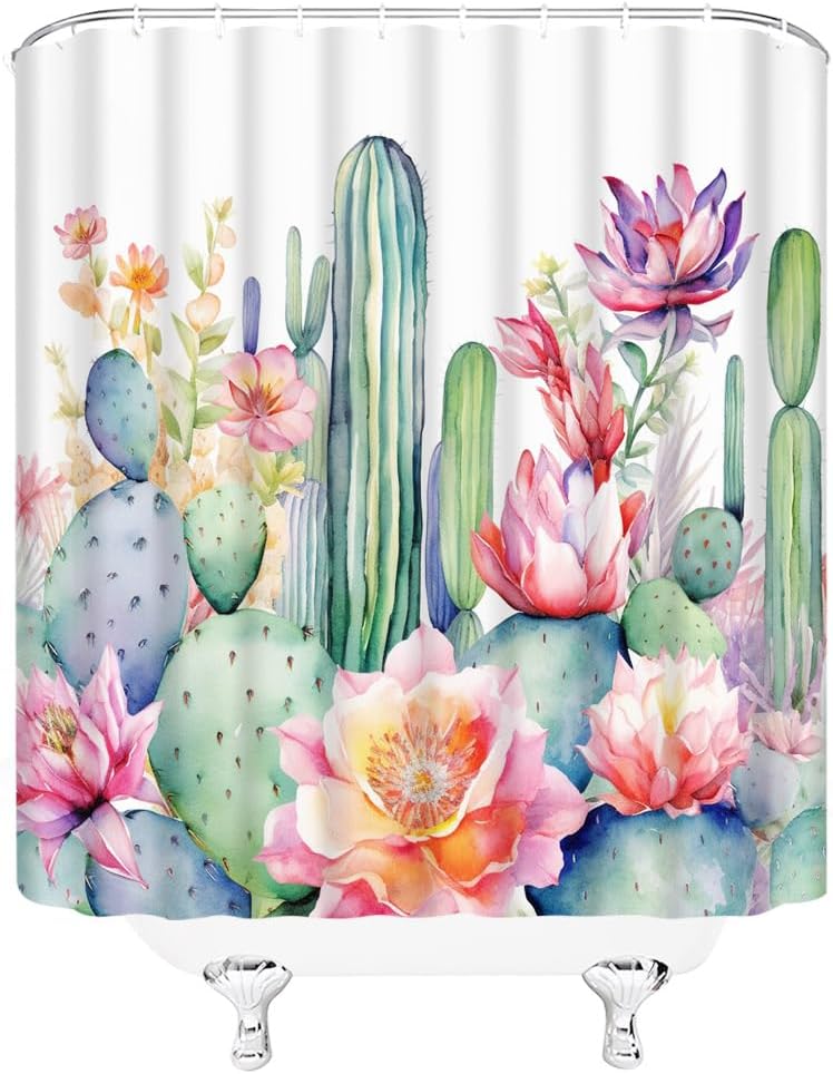 Cactus Shower Curtain Cacti Desert Succulent Tropical Flower Green Plants Bathroom Decor Fabric Curtains with Hook