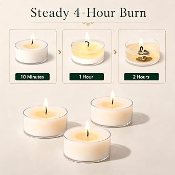 25 Pack Soy Wax Tealights, Unscented Tealight Candles, 4 Hours Burning Time