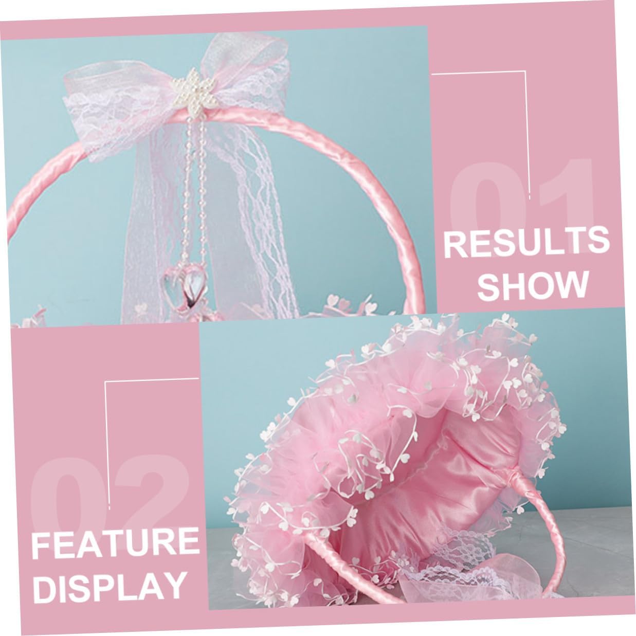 Mikikit Foldable Portable Lace Wedding Flower Girl Basket Handheld Pink Decorative Flower Holder for Wedding Ceremony and Party Supplies