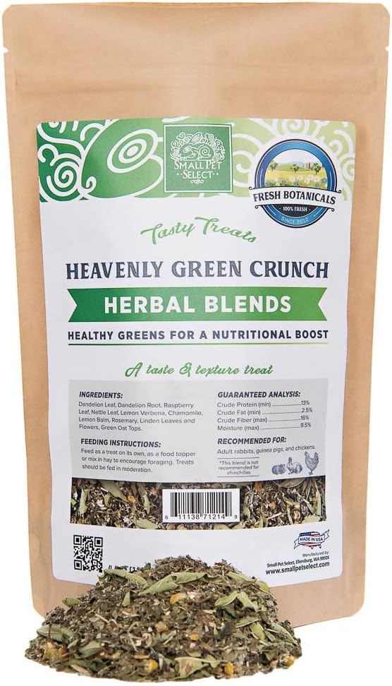 Small Pet Select - Heavenly Green Crunch Herbal Blend, a Natural Herbal Treat for Rabbits and Guinea Pigs, 4.4oz