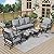 MIXPATIO Patio Furniture Set 5 pcs, Outdoor Patio Furniture, 3-Seat Sofa, 2 Rocking Chairs, 2 Ottomans and 5.75" Extra Thick Cushion, Patio Conversation Set for Garden Backyard Deck,Grey