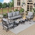 MIXPATIO Patio Furniture Set 5 pcs, Outdoor Patio Furniture, 3-Seat Sofa, 2 Rocking Chairs, 2 Ottomans and 5.75" Extra Thick Cushion, Patio Conversation Set for Garden Backyard Deck,Grey
