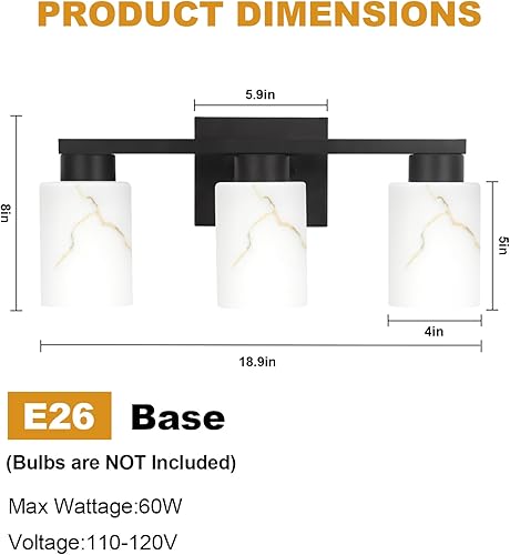 Miniatura 10 de Lámpara de baño de 3 luces, luces modernas de tocador, lámpara de pared de metal de níquel cepillado con vidrio de mármol blanco para baño, espejo,