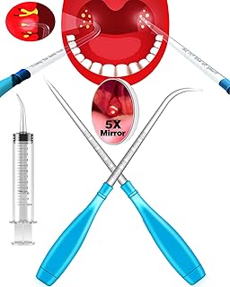 Tonsil Stone Remover Kit with 3X Brightness LED, 2X Length Curved Scoop, Tonsil Stone Removal, Oral Irrigator Syringe for Fast Tonsil Stone Removal, Fresh Breath Treatment Tool (Blue)