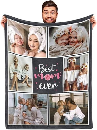 DayOfShe Best Mom Ever Gifts - Manta de fotos personalizada para regalos de madre, mantas personalizadas para la mejor manta de mamá