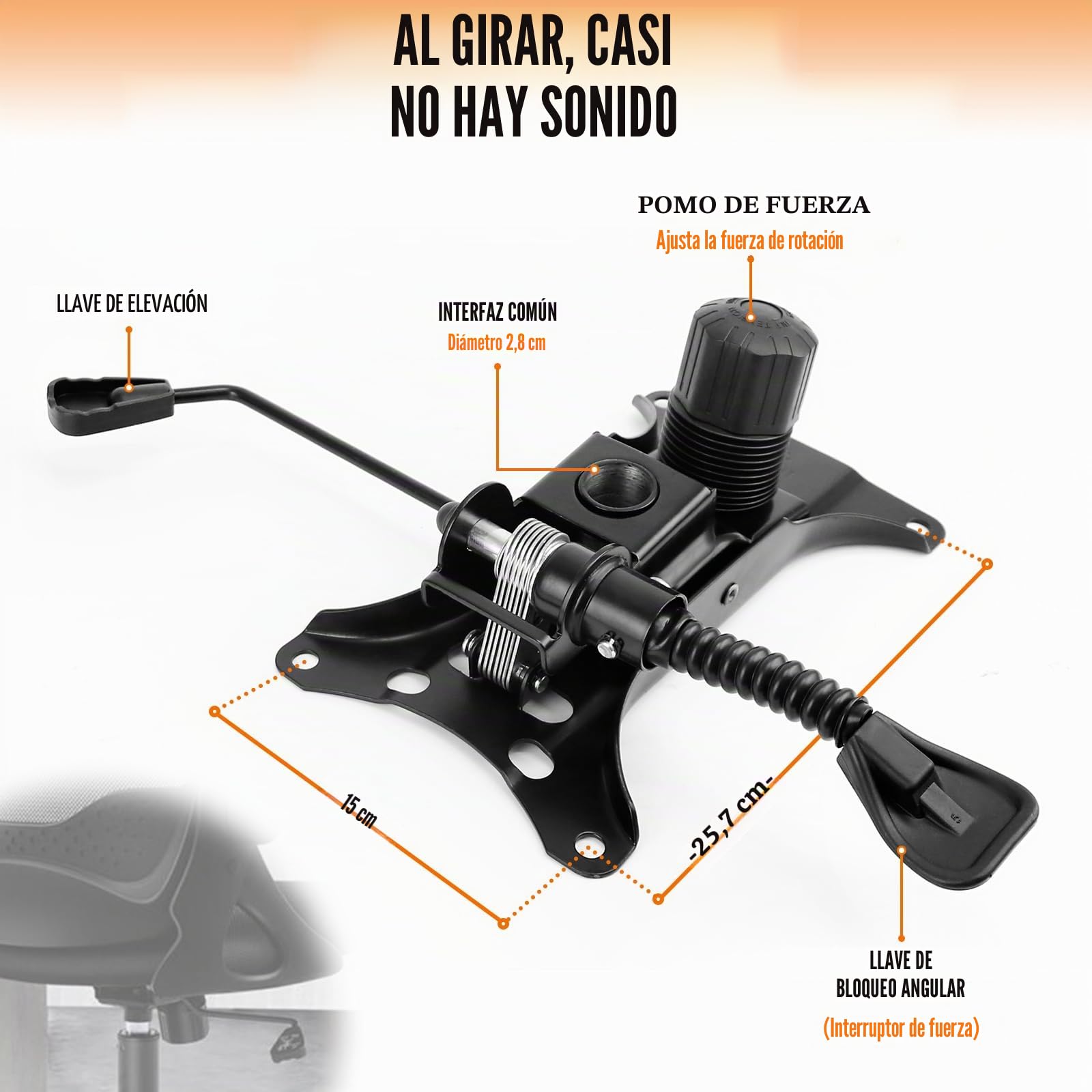 Placa base de repuesto para silla de oficina, accesorios de inclinación de silla de oficina, piezas de silla giratoria, funciones de elevación/baja/inclinación y mecanismo de placa base de palanca de