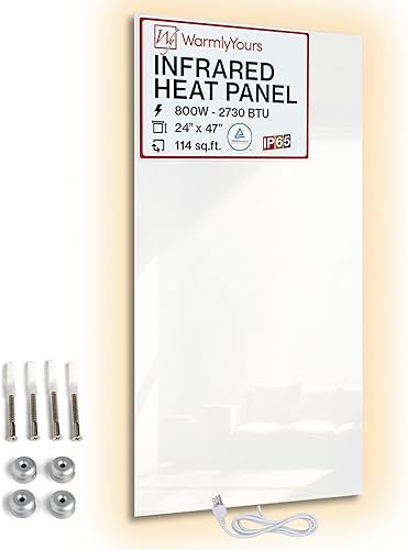 WarmlyYours Calentador de panel radiante, cristal blanco de 24 x 47 pulgadas, calentador eléctrico infrarrojo de ahorro de energía, calefacción de