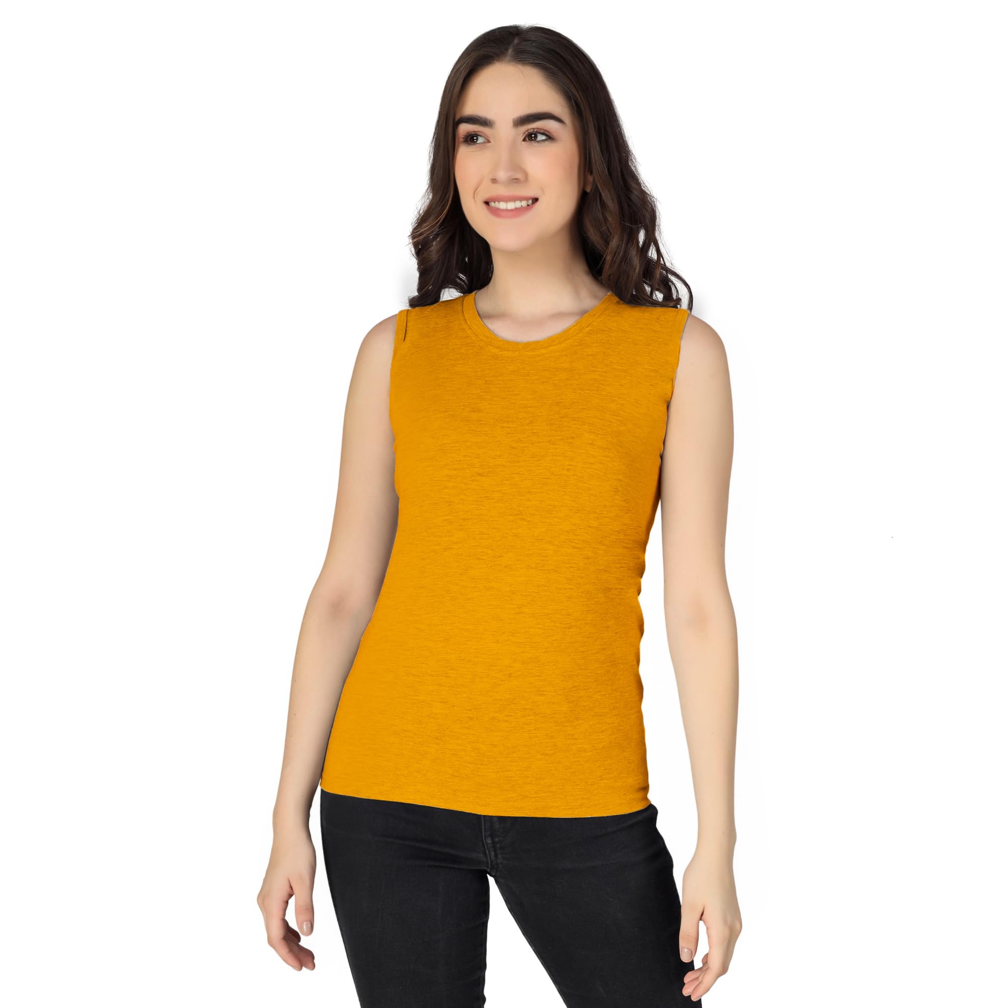 Sleeveless Round Neck Regular Length Tank Top for Women - Solid Plain T Shirt, Relaxed Fit, Soft and Breathable Summer Wear 100% Cotton (Model H)-picture-41