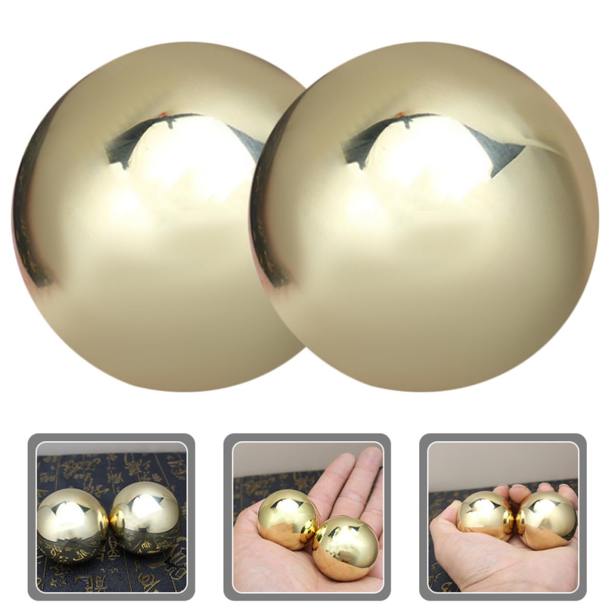 Handmassagebälle für Handgymnastik 1 Paar aus Messing Glatte und Polierte Oberfläche Leichtes Design und Entspannende Handmassage zu Hause
