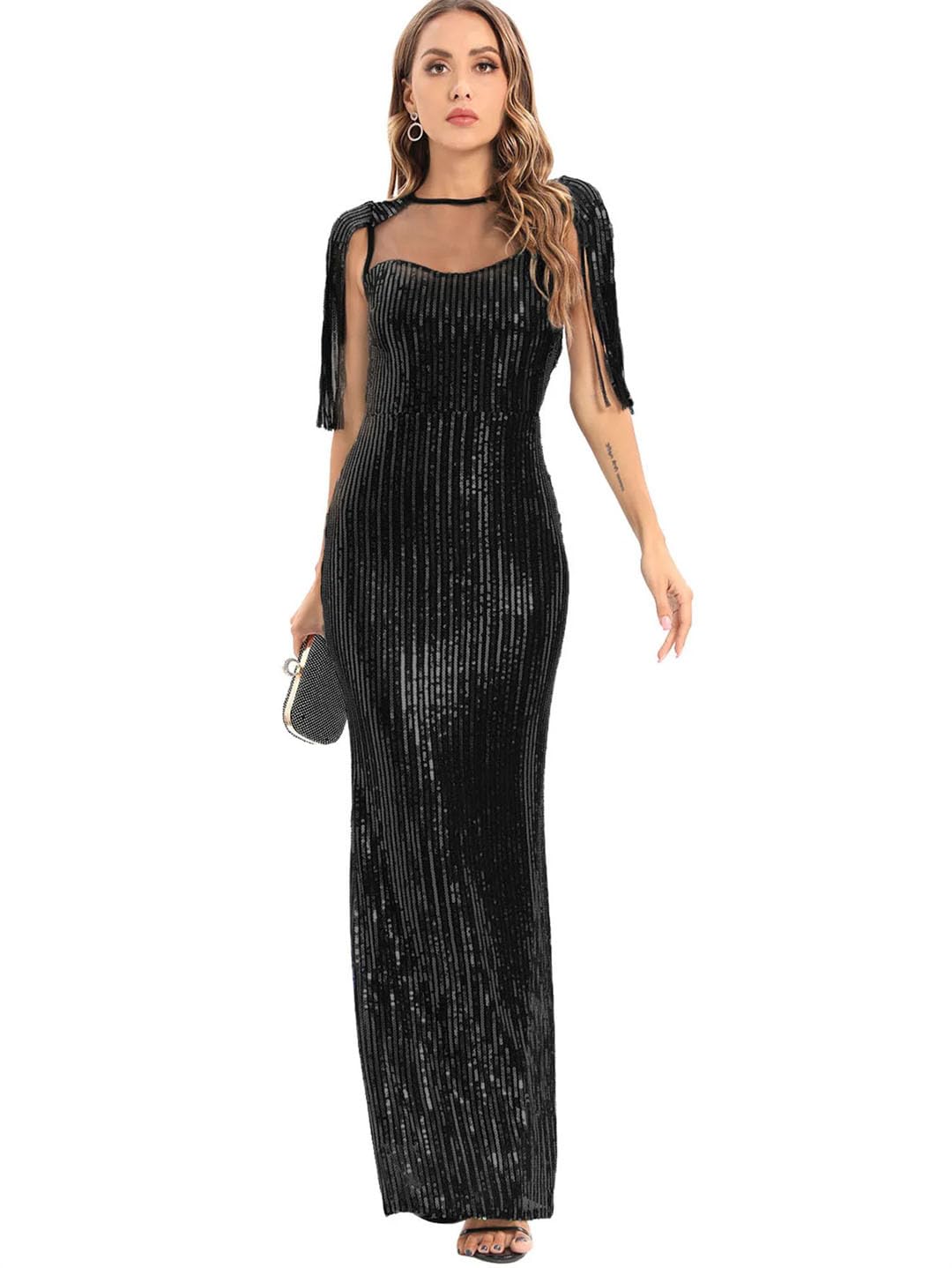 Sexy Ver A Través De Maxi Vestido De Verano De Lentejuelas Elegante Vestidos De Noche De Graduación para Mujer Vestido Ajustado De Fiesta De Cumpleaños