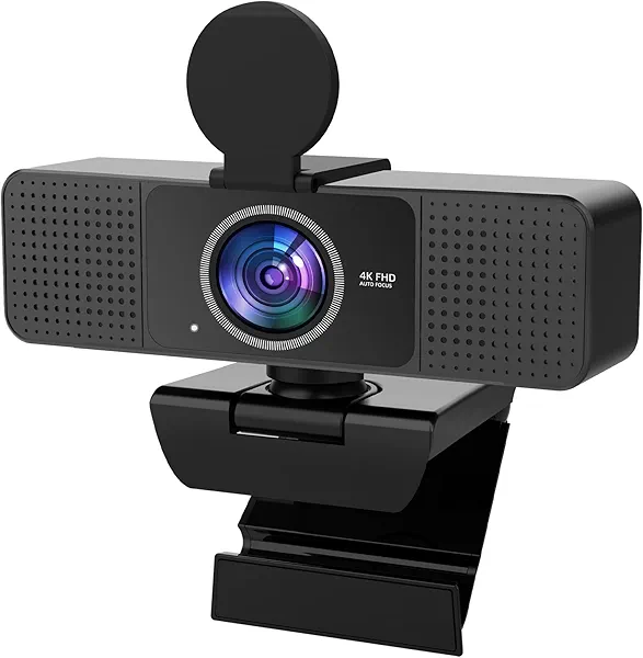 Webcam 4K for PC Autofocus, Noise-Canceling Mic USB Plug & Play Webcam with Privacy Cover Camera 4K for Zoom/Teams/Skype/Google Meet