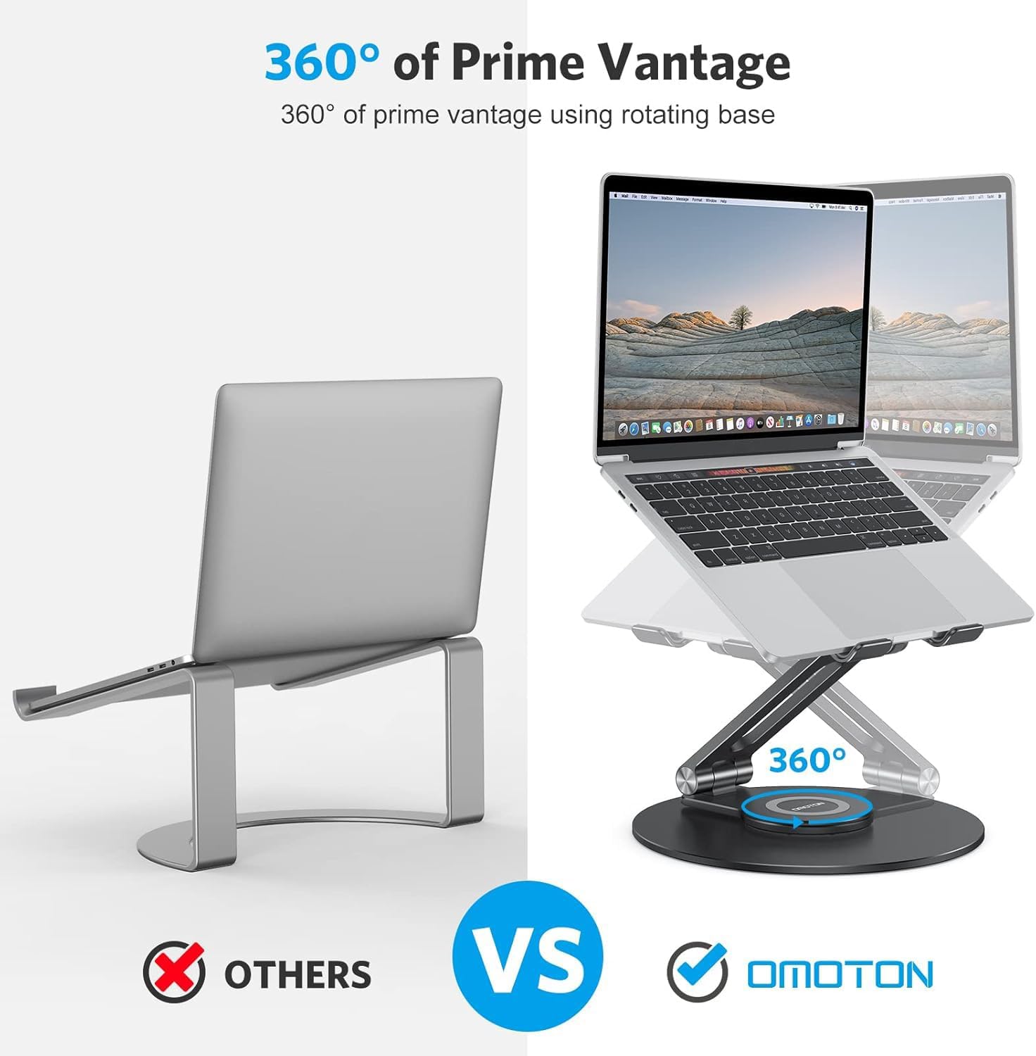 OMOTON Adjustable Laptop Stand with 360 Rotating Base, Ergonomic Laptop Riser for Collaborative Work, Dual Rotary Shaft Fully Foldable for Easy Storage, Fits All Laptops up to 16 inches, Black image 3 of 9 B09NMZS1GR