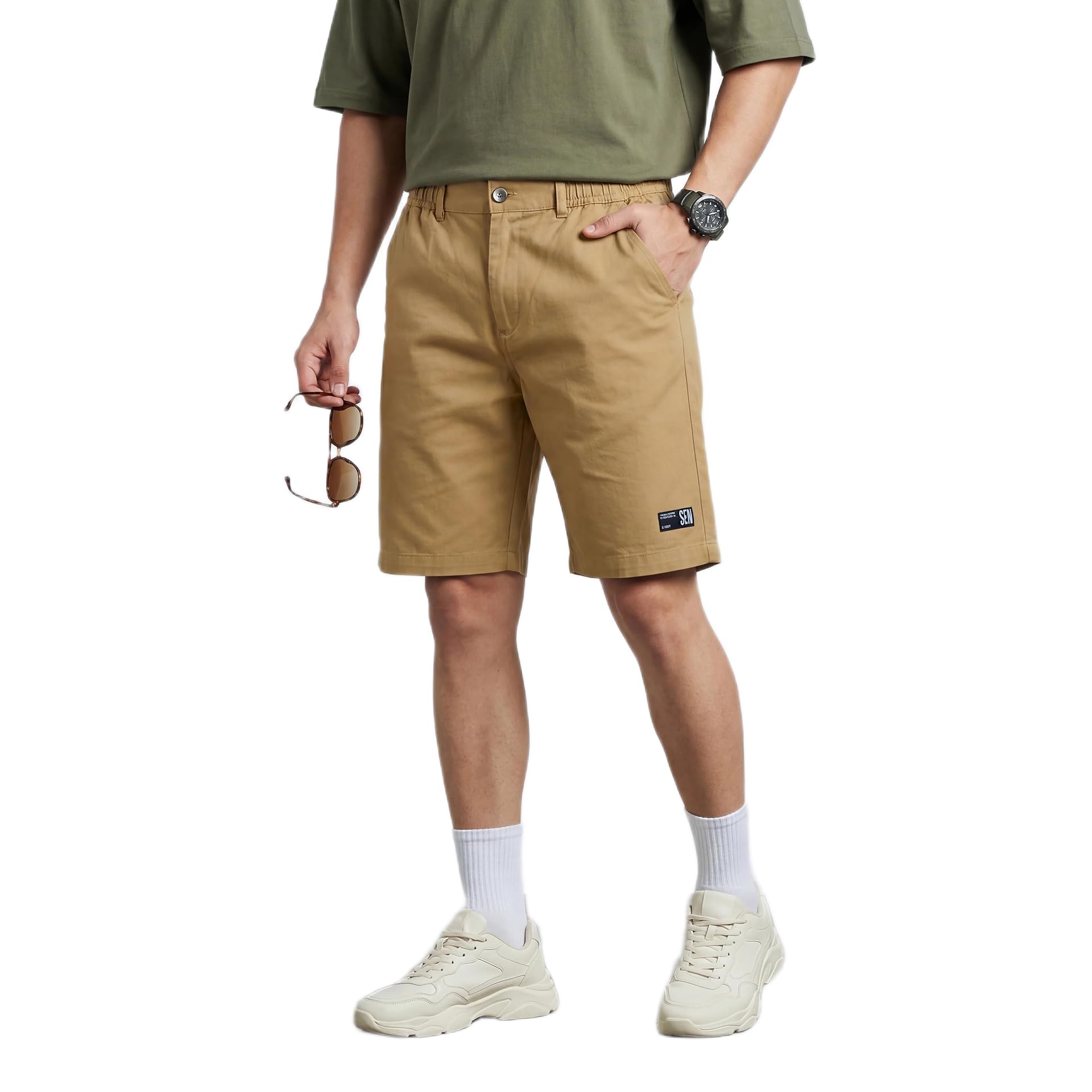 jogal Men's Khaki Cotton Cargo Shorts, Size 32 |STYL 98-picture-4