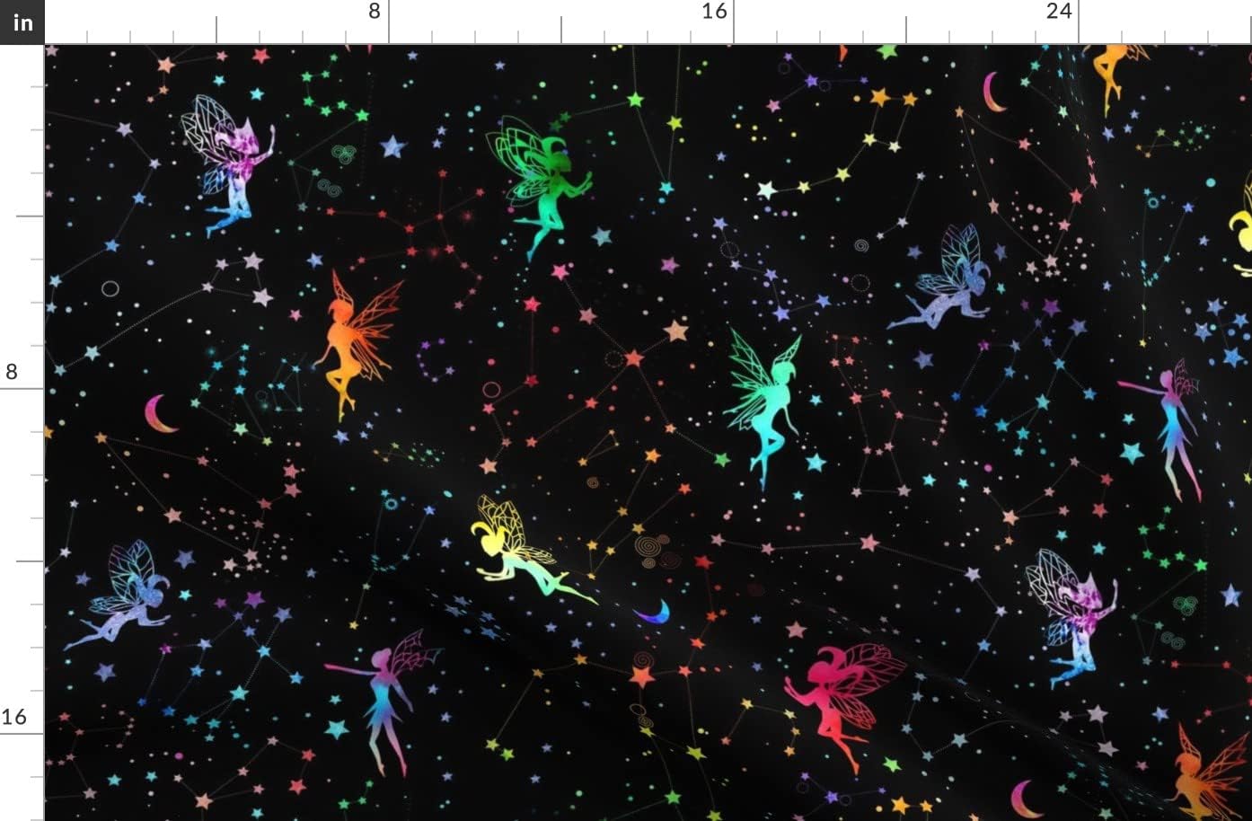 Spoonflower Fabric - Watercolour Space Fairies Watercolor Rainbow Fairy Galaxy Whimsical Printed on Organic Cotton Sateen Fabric by The Yard - Sewing Quilting Apparel Home Decor