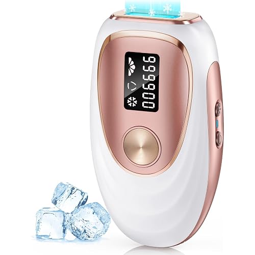 IPL Laser Hair Removal Device for Women & Men - Home 45°F Ice-Cooling Contact for Painless & Long-Lasting Results, 86% Hair Reduction in 3 Weeks for Full Body & Bikini Line, White Rose Gold