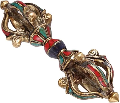 Miniatura 5 de Latón Vajra Phurba, Tibetan Vajra Dorge, Maja Demonio Turquesa, Vintage Hecho A Mano Cinco Hilos De Maja Demonio Maja Budismo Suministros