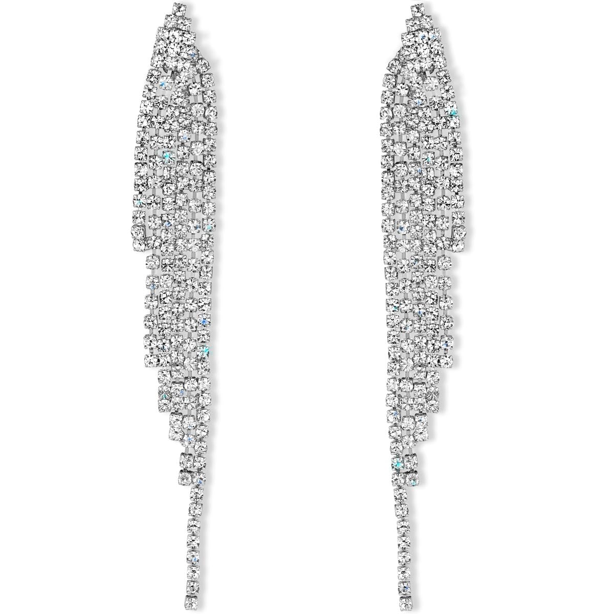 Humble Chic NYHumble Chic Simulated Diamond Earrings - Darling Waterfall Tassel CZ Statement Chandelier Studs, Silver