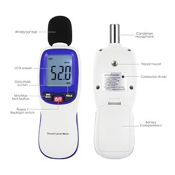 Bluetooth Decibel Meter Digital Sound Level Meter Portable SPL Meter 30~130dBA Range MAX/MIN Data Hold with LCD Display Backlight for Home, School and Workplace to Accurate Sound Measurement