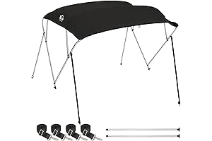 XGeek Bimini Tops Boat Cover with Rear Support Pole for Most Vessels 3Bow/4Bow