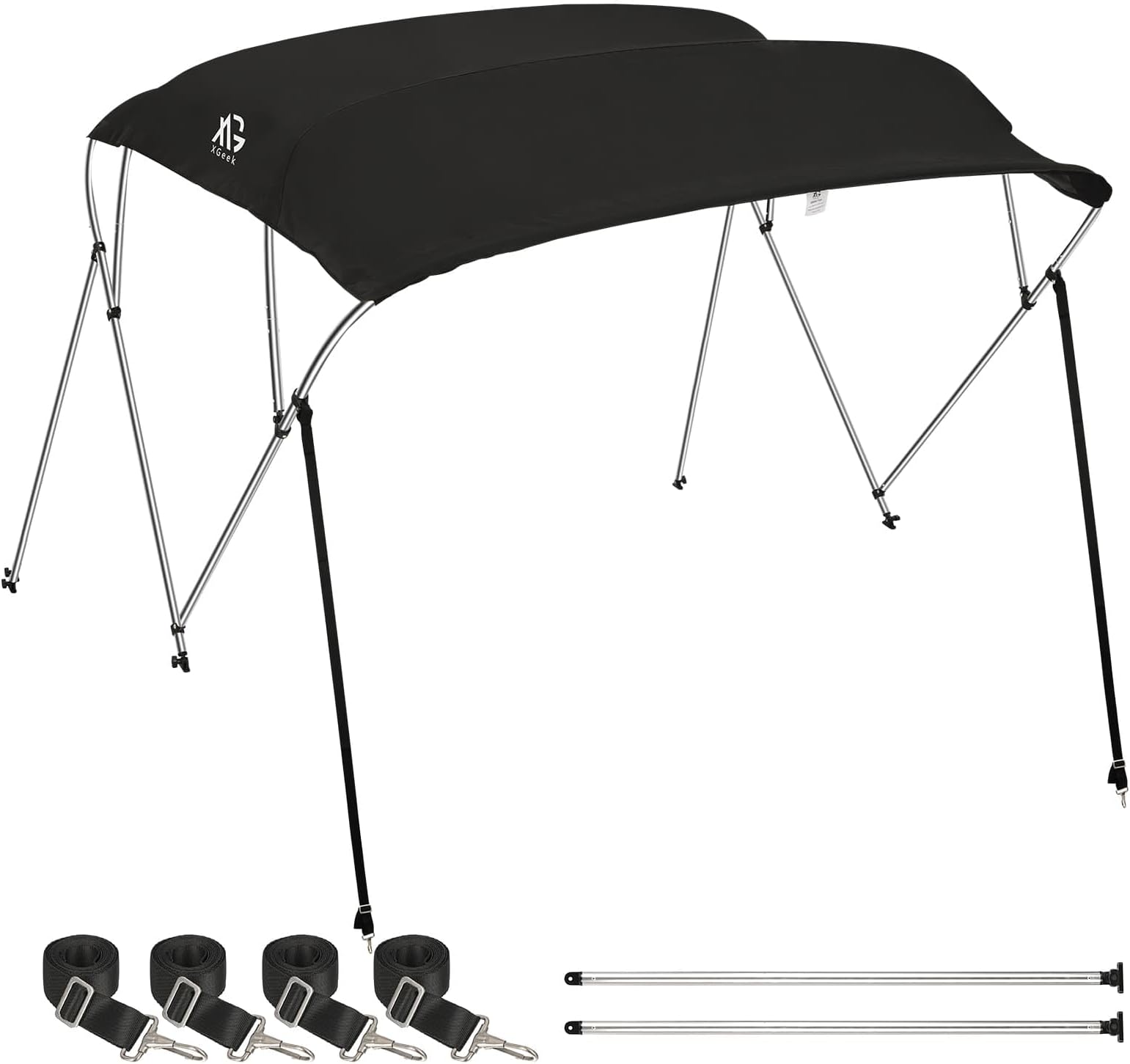 XGeek Bimini Top,3Bow/4Bow Bimini Tops for Boats,Jon Boat Canopy Ideal for Most Vessels with Rear Support Pole and Storage Boot