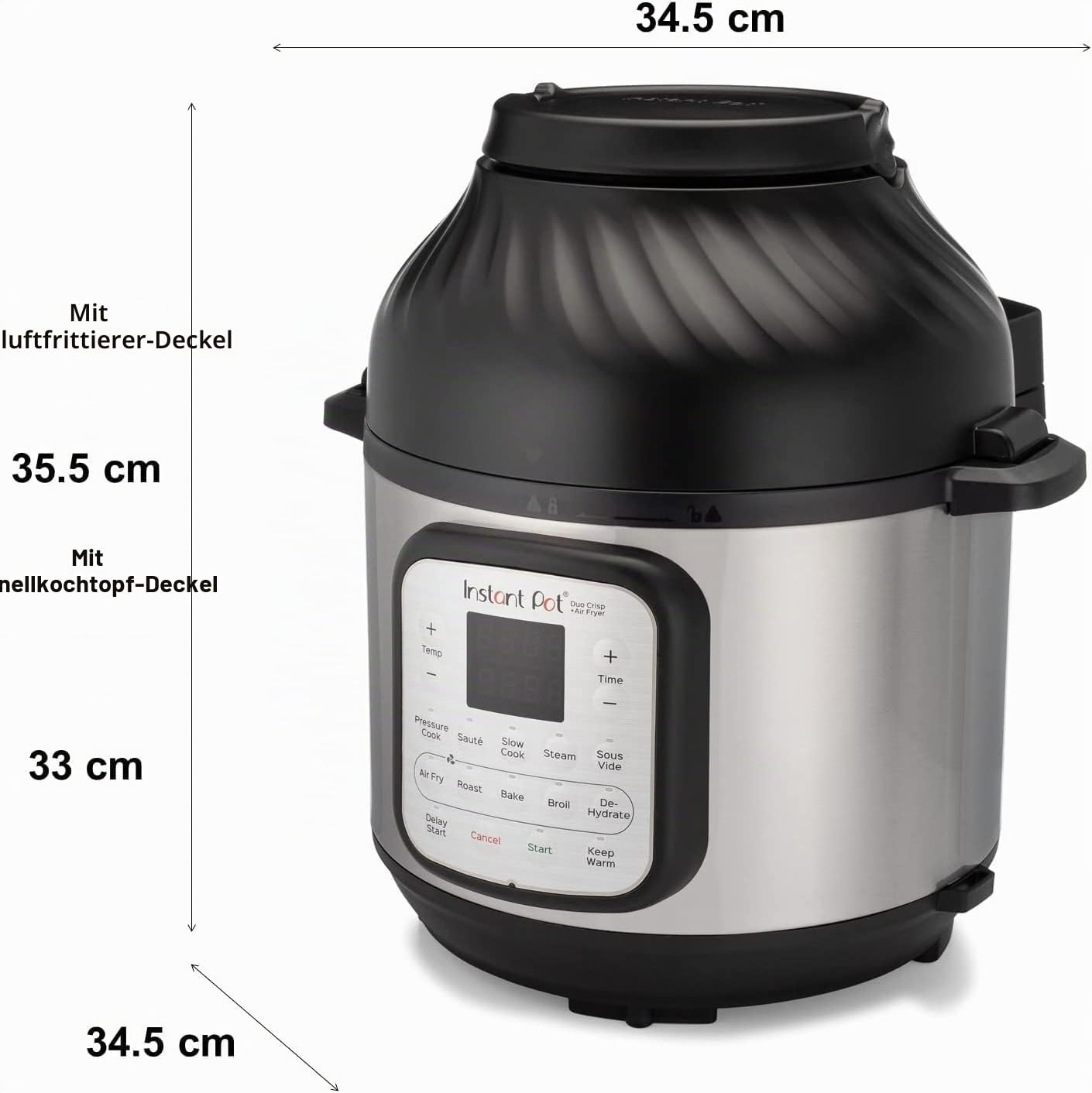 Instant Pot Duo Crisp 5.7L + Air Fryer 11-in-1-Elektro-Multikocher – Schnellkochtopf, Heißluftfritteuse, Slow Cooker, Dampfgarer, Grill, Dörrgerät und Sous-Vide-Maschine