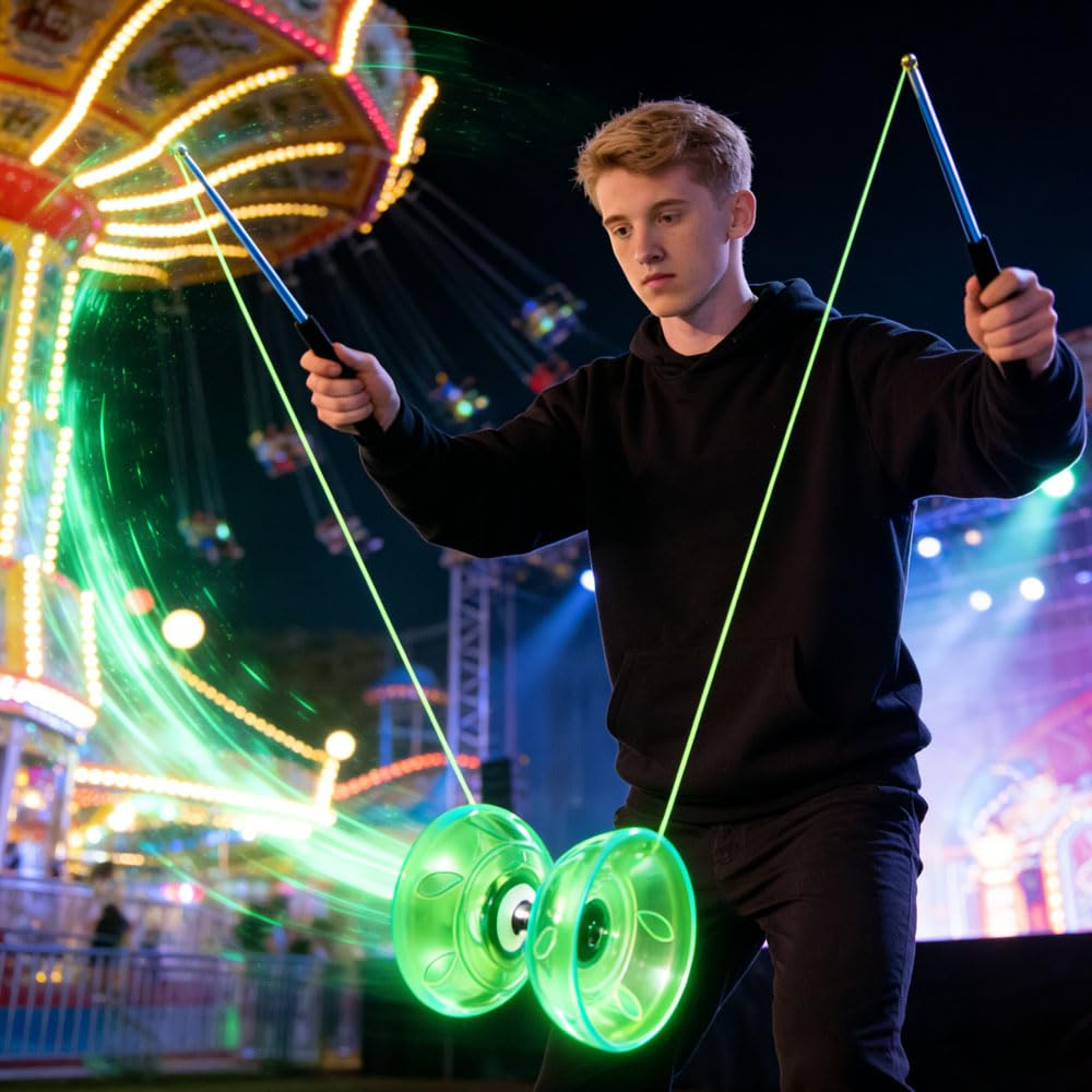 Diábolo con Rodamiento LED, Diábolo con Rodamientos de Bolas, Juego de Malabares de Goma Suave Transparente con Cuerda de Repuesto y Bolsa, Deportes de Ocio para Principiantes, Verde