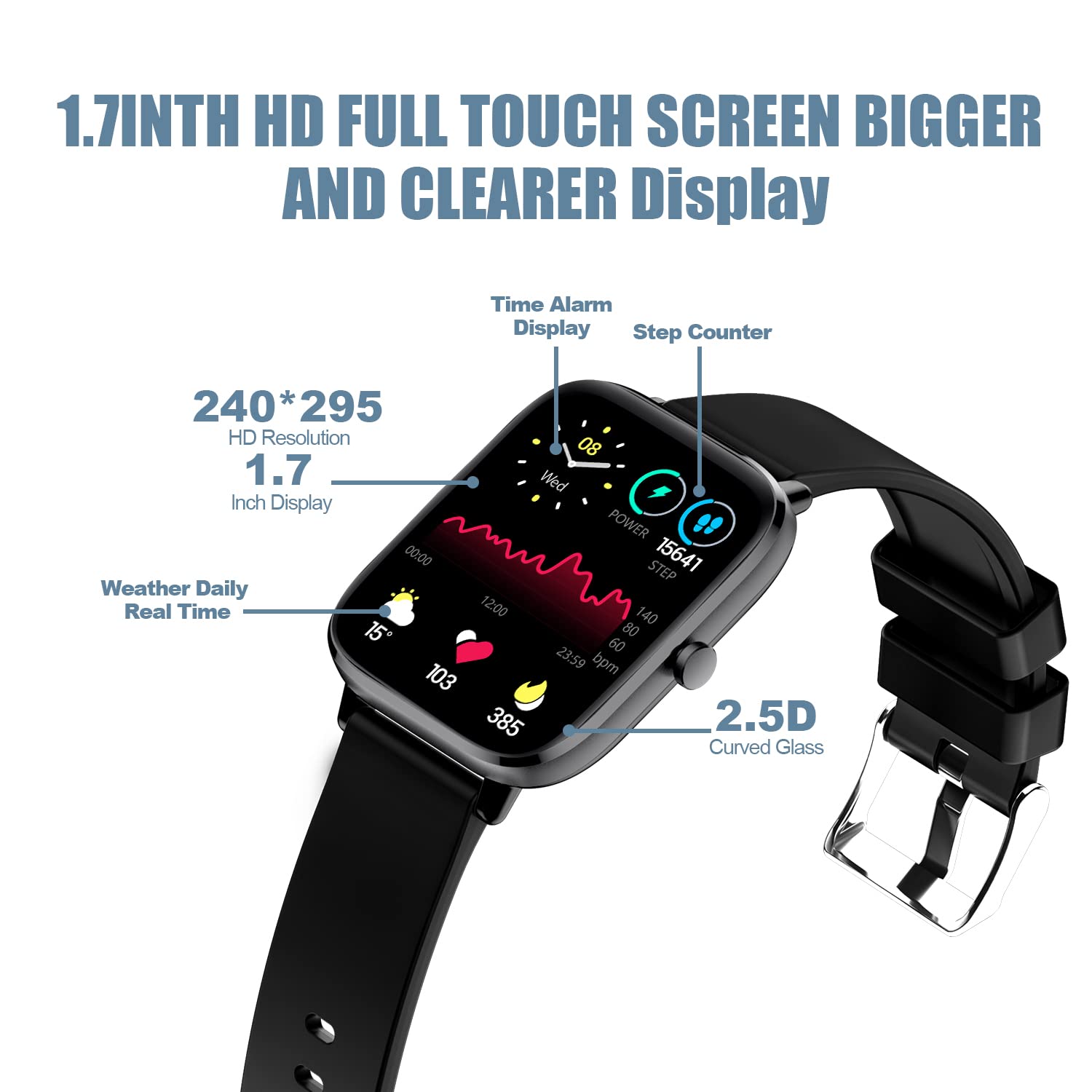 Choiknbo Smart Watch 1.7" Full Touch Screen con Risposta alle chiamate/quadrante IP67 Impermeabile Fitness Tracker Orologio intelligente Uomini Donne con Sonno/Cardiofrequenzimetro per Android/iOS