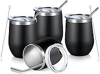 Vista 27 de COMOOO Vaso de vino de 12 onzas con tapa y popote, copa de vino de acero inoxidable, copa de vino de doble pared aislada al vacío para vino, Blanco