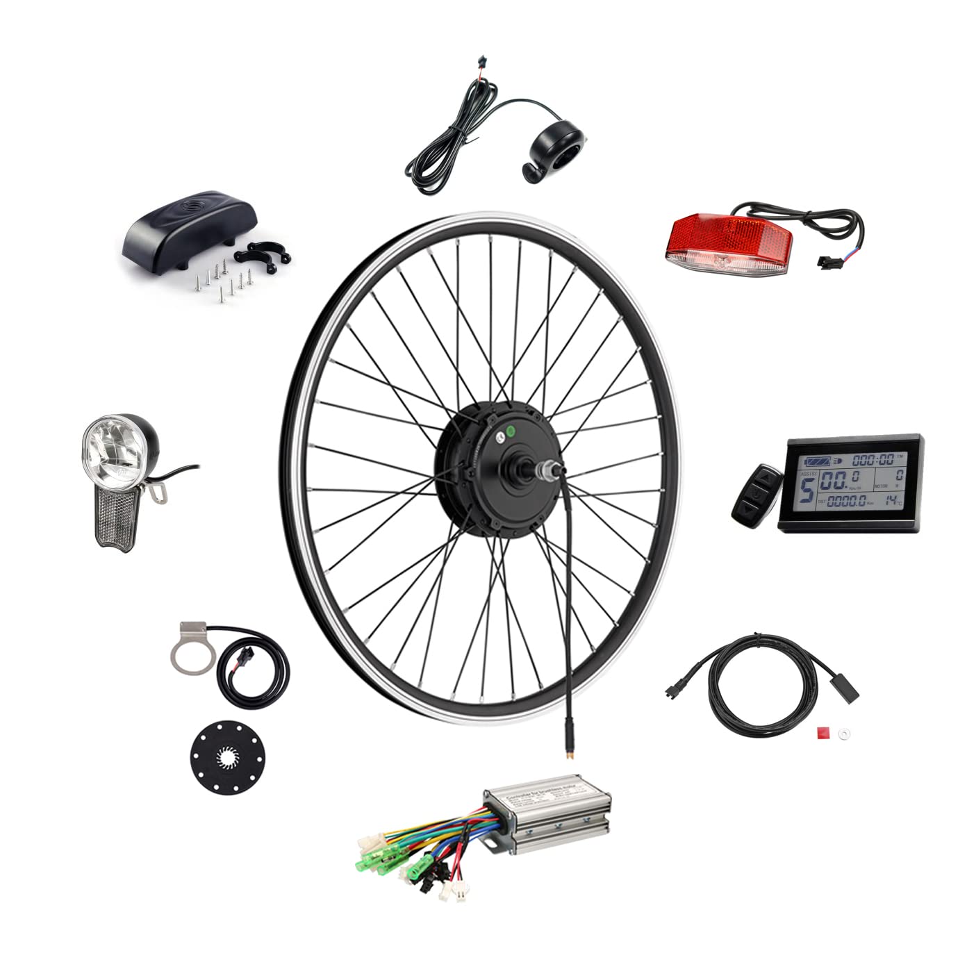 E-Bike Umbausatz, Nabenmotor Hinterrad, Schwarz, Professional, 20''/26''/28'', 36V/48V, 250W/500W