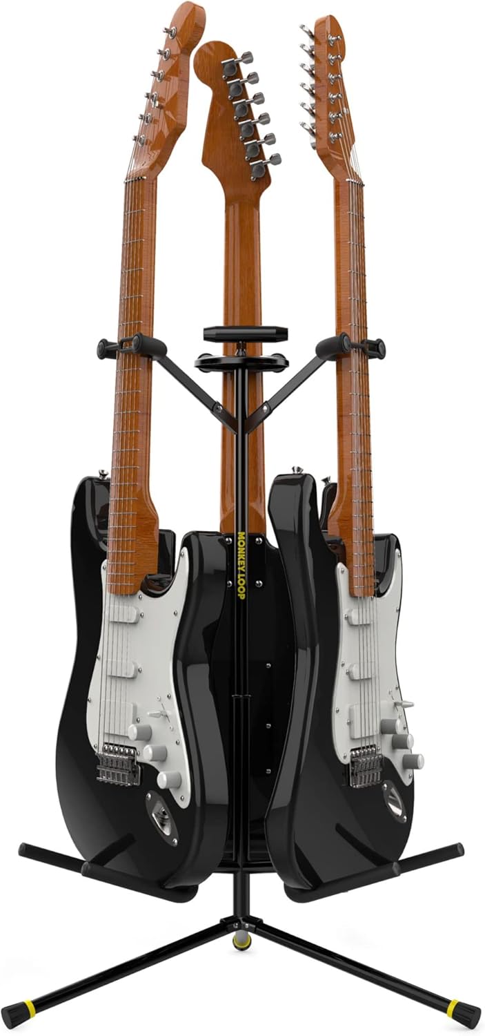 MONKEY LOOP Triple Prime guitar stand holding three electric guitars