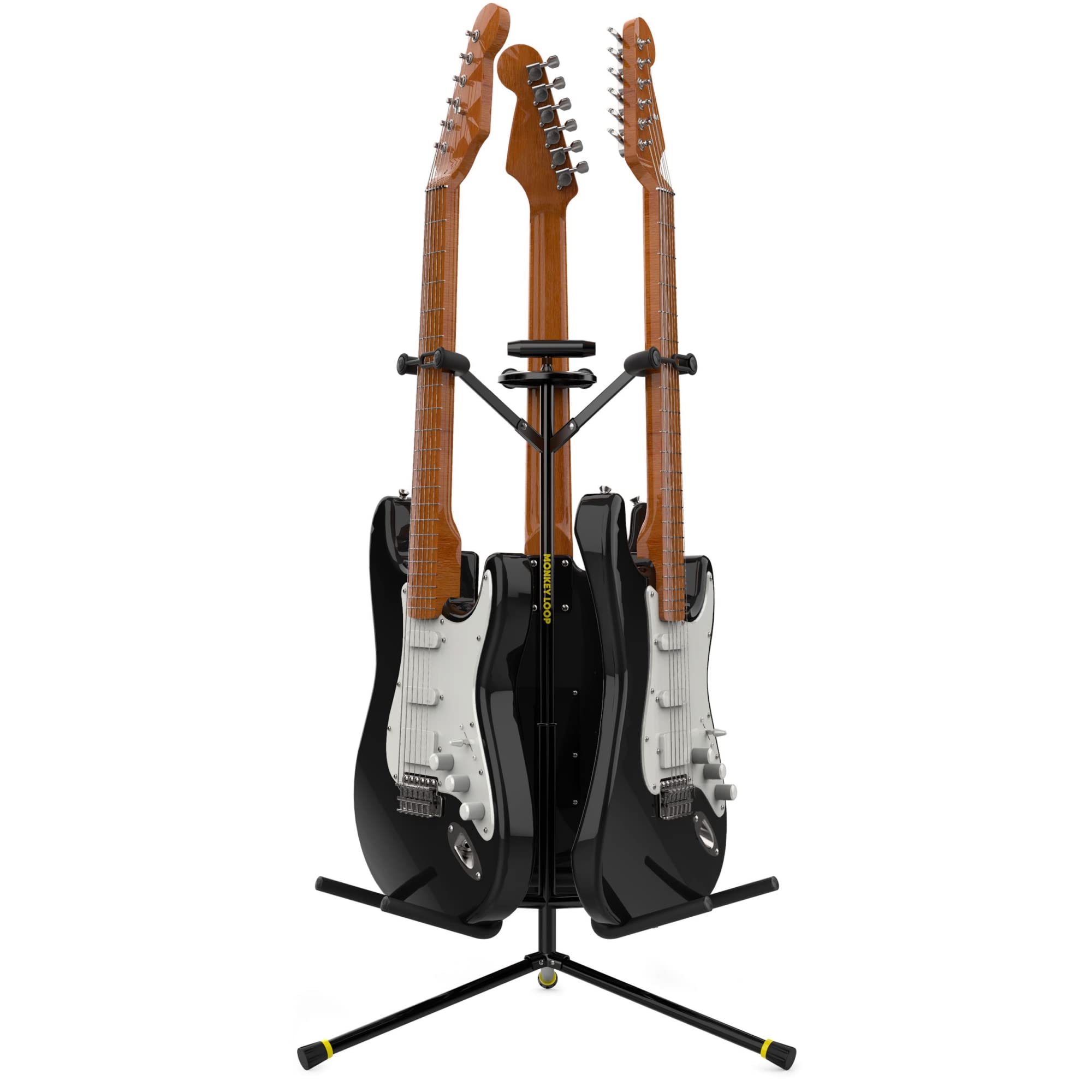 MONKEY LOOP Triple Prime - Universale Stand per 3 Chitarre o Bassi - Supporto da Terra per Chitarra Elettrica, Acustica e Basso Elettrico - Struttura Robusta - Regolabile in Altezza e Pieghevole